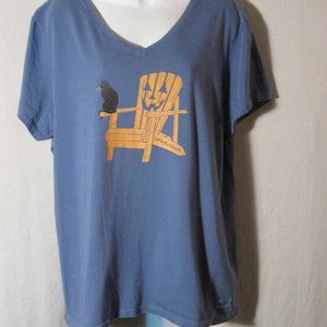 Life Is Good Halloween Black Cat V-Neck Crusher T Shirt XL